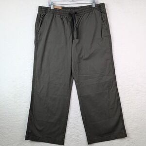 NWT LL Bean Lakewashed Pull On Chino Pants Women's 16 PETITE Green Wide Leg